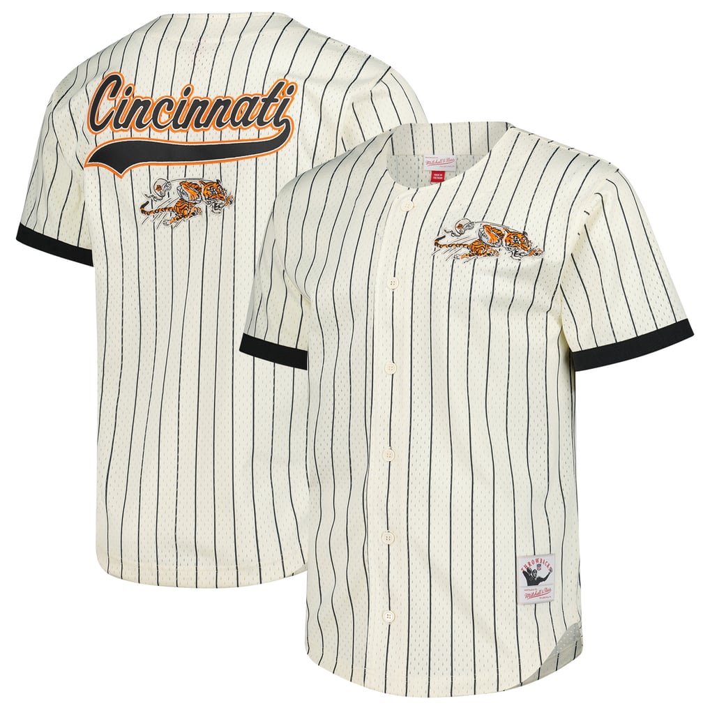  Cincinnati Bengals Mitchell & Ness Final Seconds Vintage Logo Mesh Button-Up Shirt - Cream